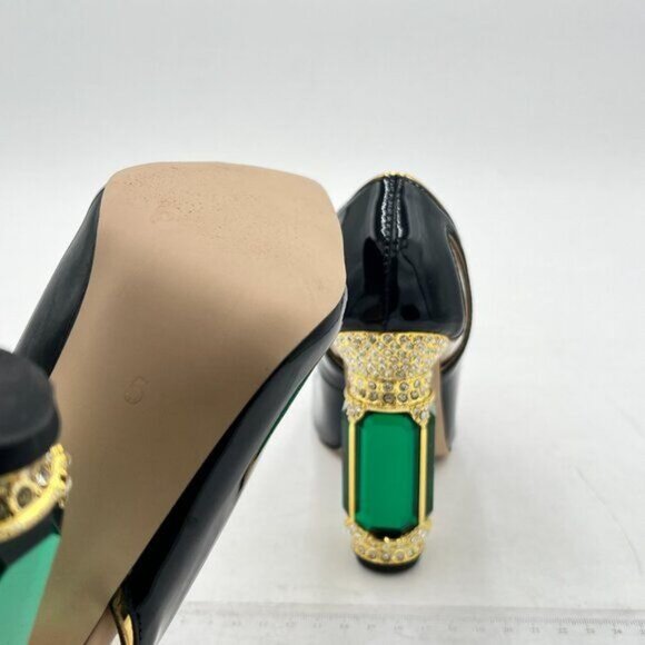 FSJ Black Clear Pointed Toe Chunky High Heel Crystal Pump Wedding Dress Shoes - Picture 6 of 7